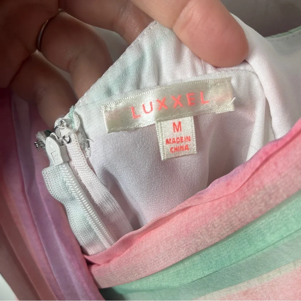 Luxxel Multicolor Striped Pastel wrap Flowy Festival Romper Chiffon Pleated - Picture 4 of 8